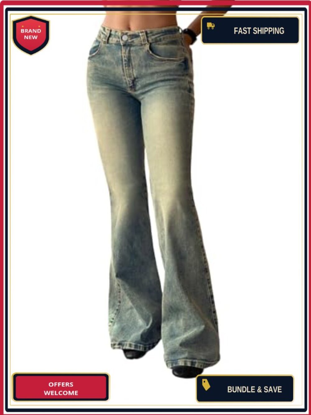 Women's Mid-Rise Bootcut Flare Jeans Stretchy Denim Pants Trendy 90s Style